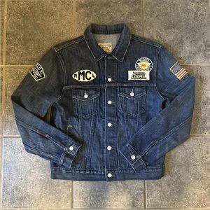 Polo Ralph Lauren Denim Trucker Jacket 1967 USRL Riders Patchwork Size Medium